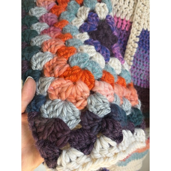 Rare One Of One Merino Wool Hand Crochet Luxury Granny Hooded Cardigan L-XXL - Picture 8 of 10